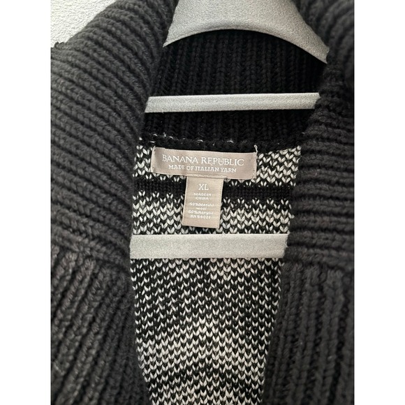 Banana Republic Sweater Women XL Black Cream Italian Yarn Merino Wool Chunky Ski - Picture 3 of 4